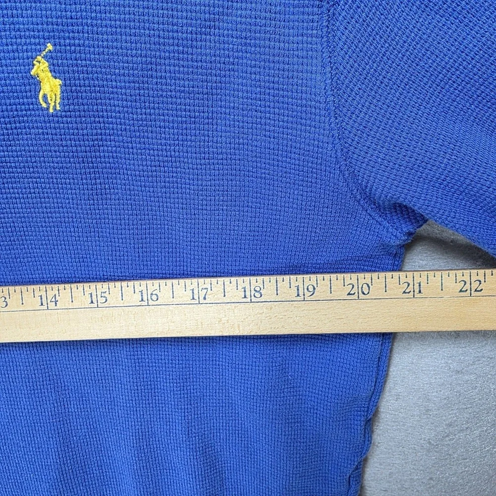 Polo Ralph Lauren Waffle Knit‎ Thermal Shirt Mens XL Blue Preppy Yellow Pony